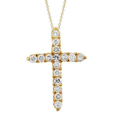 Yellow 14K Solid Yellow Gold Womens Diamond Cross Pendant 0.75 Ctw